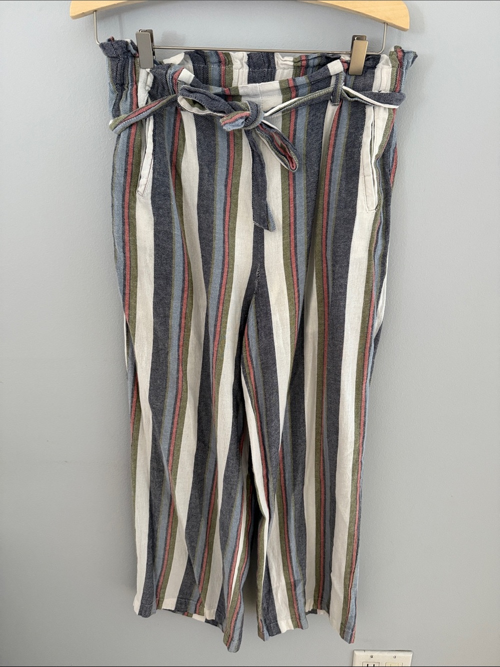Striped Tie-Waist Woman’s Pants in Multi-Color